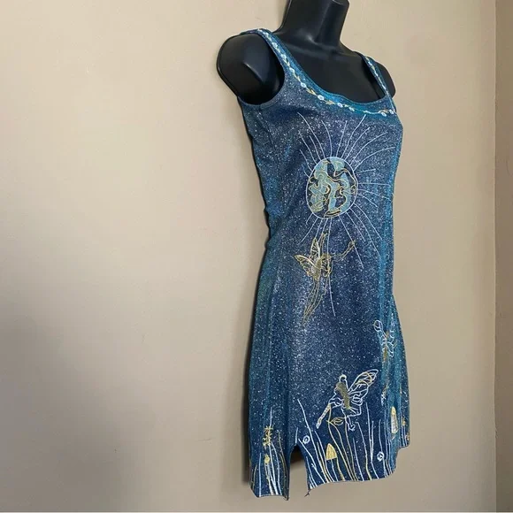 Blue Metallic Glitter Fairy Butterfly Embroidered Dress - Picture 4 of 9